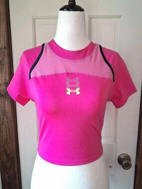 Womens Under Armour Run Anywhere Crop Top Fitted Bright Pink Size X Small